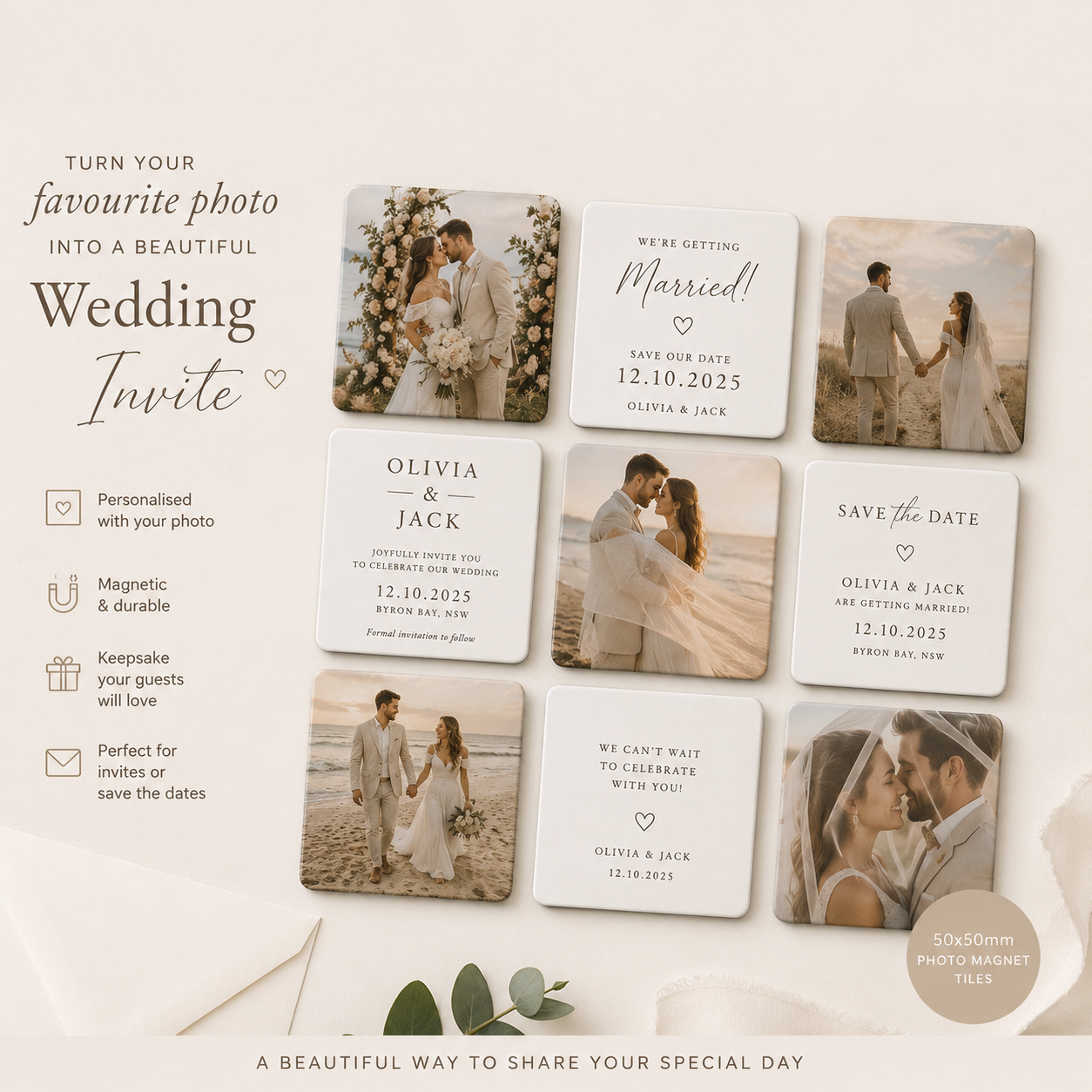 Wedding Invitation Keepsake Magnetic Tiles